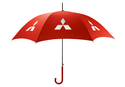 Parapluie rouge avec le logo de Mitsubishi Motors